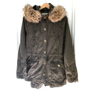 CASLON FAUX FUR TRIM HOODED JACKET SZ L